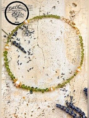 Peridot & Freshwater Pearls In Classic Gold Plated Necklace / Choker & Earrings